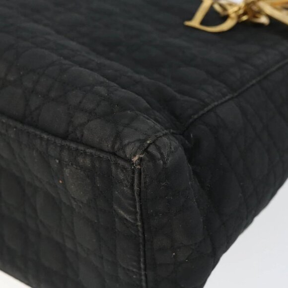 Christian Dior Lady Dior Canage Hand Bag Nylon Black Gold Auth BA7086 - Picture 4 of 16